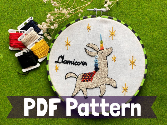 Llamicorn (llama + unicorn) Embroidery Pattern | Digital Download